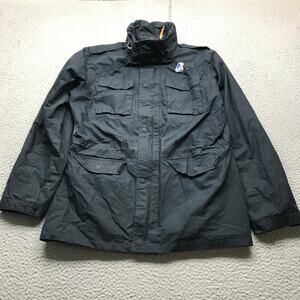 K- Way Lined Lightweight Parka Jacket Stowaway Hoodie Men XL Full Zip Logo Navy